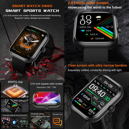 Montre connectée de fitness ZW65 2,01 pouces, oxygène sanguin / pression artérielle / fréquence cardiaque