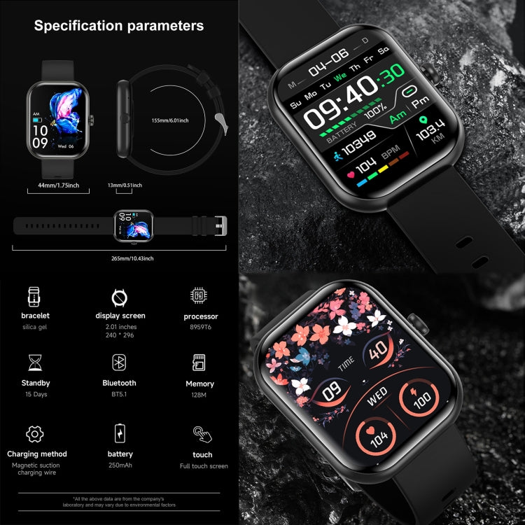 Montre connectée de fitness ZW65 2,01 pouces, oxygène sanguin / pression artérielle / fréquence cardiaque