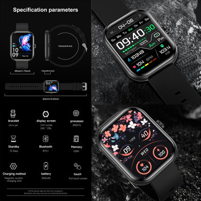 Montre connectée de fitness ZW65 2,01 pouces, oxygène sanguin / pression artérielle / fréquence cardiaque