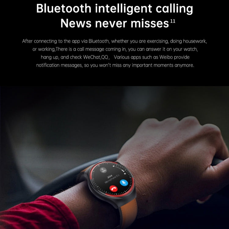 Montre connectée T82 avec écran rond de 1,43 pouce et appels BT, fréquence cardiaque / pression artérielle / oxygène sanguin / sommeil / glycémie / HRV / métope / SOS, Silicone Black, Silicone Red, Silicone Blue, Leather Brown, Leather Black           ...