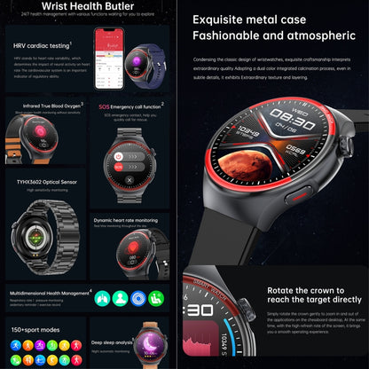 Montre connectée T82 avec écran rond de 1,43 pouce et appels BT, fréquence cardiaque / pression artérielle / oxygène sanguin / sommeil / glycémie / HRV / métope / SOS, Silicone Black, Silicone Red, Silicone Blue, Leather Brown, Leather Black           ...