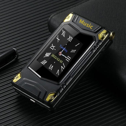 Téléphone robuste à double écran M7+ 4G, 2,8 pouces à l'intérieur, 2,4 pouces à l'extérieur, batterie 6800 mAh, 24 touches, lampe de poche, réseau : 4G, double SIM, SOS, EU Plug, US Plug, UK Plug