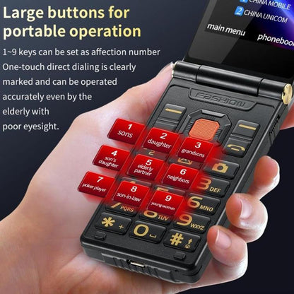 Téléphone robuste à double écran M7+ 4G, 2,8 pouces à l'intérieur, 2,4 pouces à l'extérieur, batterie 6800 mAh, 24 touches, lampe de poche, réseau : 4G, double SIM, SOS, EU Plug, US Plug, UK Plug