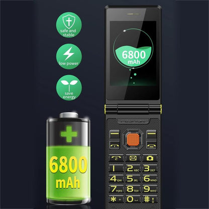 Téléphone robuste à double écran M7+ 4G, 2,8 pouces à l'intérieur, 2,4 pouces à l'extérieur, batterie 6800 mAh, 24 touches, lampe de poche, réseau : 4G, double SIM, SOS, EU Plug, US Plug, UK Plug