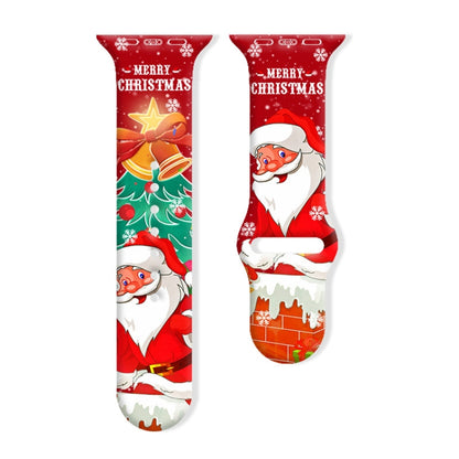 Bracelet de montre en silicone avec boucle inversée et motif de Noël, For Apple Watch 46mm / 49mm / 45mm / 44mm, For Apple Watch 42mm / 41mm / 40mm / 38mm