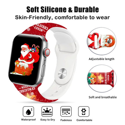 Bracelet de montre en silicone avec boucle inversée et motif de Noël, For Apple Watch 46mm / 49mm / 45mm / 44mm, For Apple Watch 42mm / 41mm / 40mm / 38mm