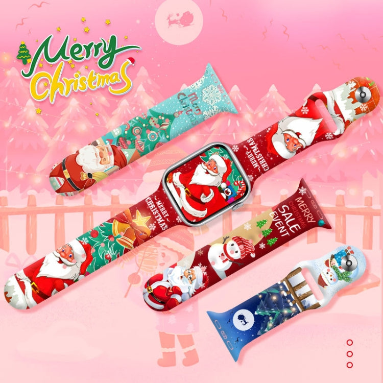 Bracelet de montre en silicone avec boucle inversée et motif de Noël, For Apple Watch 46mm / 49mm / 45mm / 44mm, For Apple Watch 42mm / 41mm / 40mm / 38mm