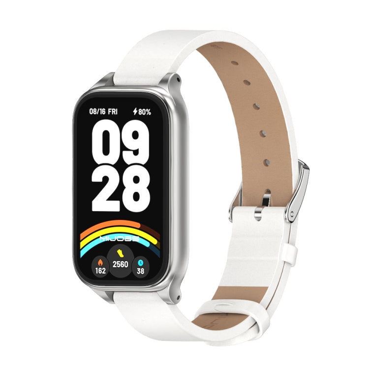 Bracelet de montre en cuir PU microfibre avec coque métallique Mijobs, For Xiaomi Smart Band 9 Active / Redmi Band 3