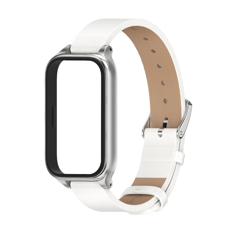 Bracelet de montre en cuir PU microfibre avec coque métallique Mijobs, For Xiaomi Smart Band 9 Active / Redmi Band 3