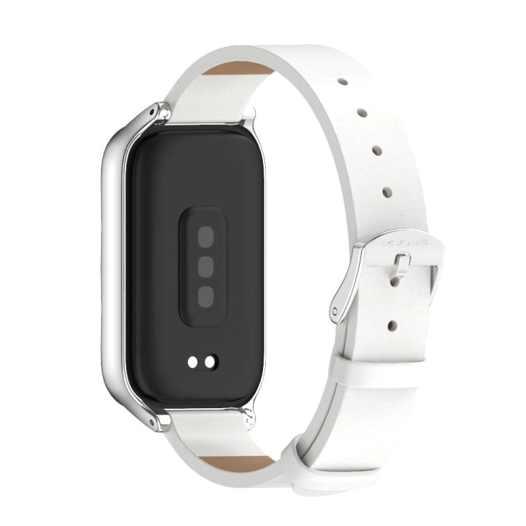 Bracelet de montre en cuir PU microfibre avec coque métallique Mijobs, For Xiaomi Smart Band 9 Active / Redmi Band 3