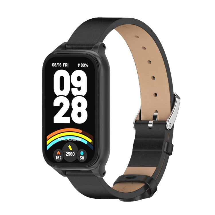 Bracelet de montre en cuir PU microfibre avec coque métallique Mijobs, For Xiaomi Smart Band 9 Active / Redmi Band 3