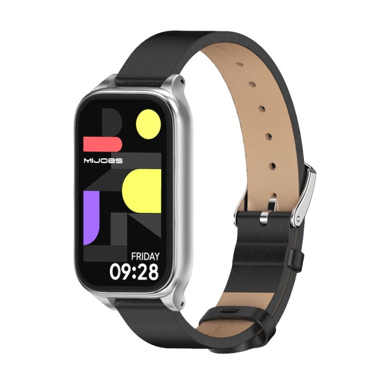 Bracelet de montre en cuir PU microfibre avec coque métallique Mijobs, For Xiaomi Smart Band 9 Active / Redmi Band 3