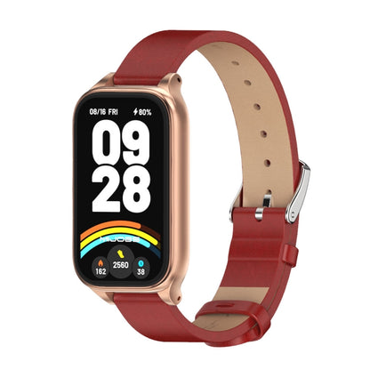 Bracelet de montre en cuir PU microfibre avec coque métallique Mijobs, For Xiaomi Smart Band 9 Active / Redmi Band 3
