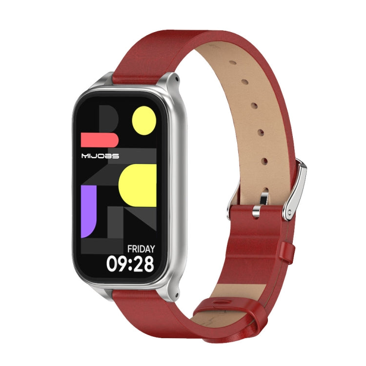 Bracelet de montre en cuir PU microfibre avec coque métallique Mijobs, For Xiaomi Smart Band 9 Active / Redmi Band 3