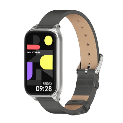 Bracelet de montre en cuir PU microfibre avec coque métallique Mijobs, For Xiaomi Smart Band 9 Active / Redmi Band 3