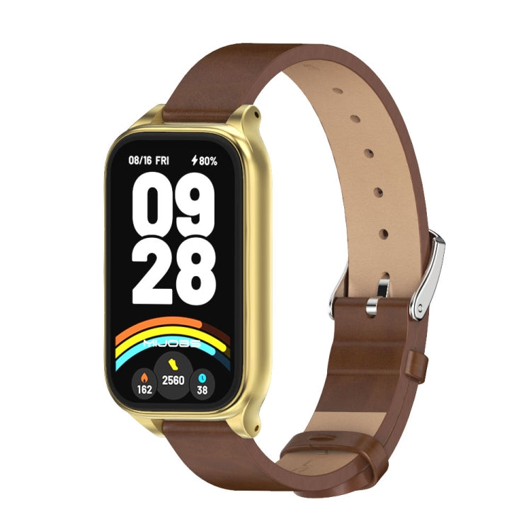 Bracelet de montre en cuir PU microfibre avec coque métallique Mijobs, For Xiaomi Smart Band 9 Active / Redmi Band 3