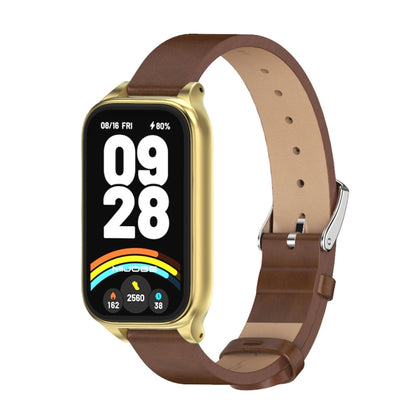 Bracelet de montre en cuir PU microfibre avec coque métallique Mijobs, For Xiaomi Smart Band 9 Active / Redmi Band 3