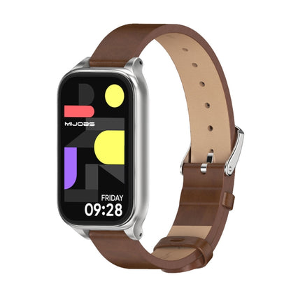 Bracelet de montre en cuir PU microfibre avec coque métallique Mijobs, For Xiaomi Smart Band 9 Active / Redmi Band 3