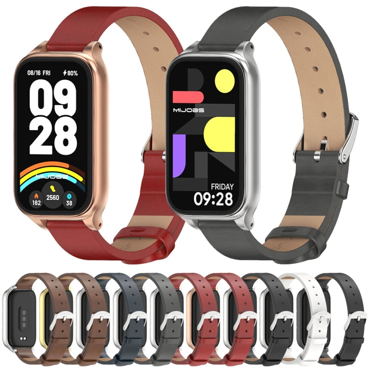 Bracelet de montre en cuir PU microfibre avec coque métallique Mijobs, For Xiaomi Smart Band 9 Active / Redmi Band 3
