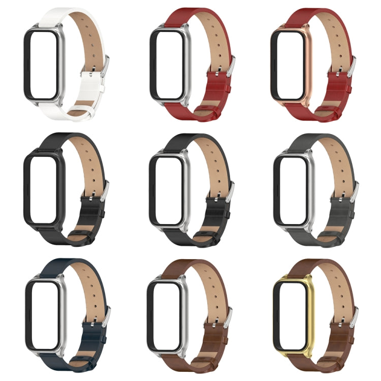 Bracelet de montre en cuir PU microfibre avec coque métallique Mijobs, For Xiaomi Smart Band 9 Active / Redmi Band 3