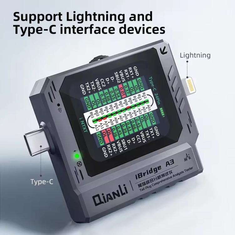 Testeur d'analyse complet de la prise arrière Qianli iBridge A3 pour les périphériques d'interface Lightning et Type-C