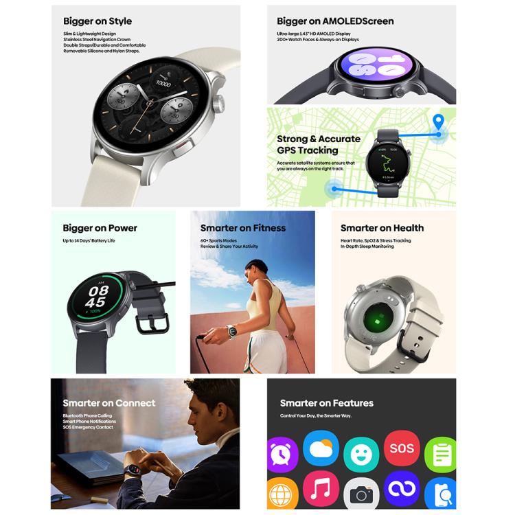 Montre connectée Zeblaze Btalk 3 GPS avec écran HD AMOLED de 1,43 pouce, prise en charge des appels Bluetooth