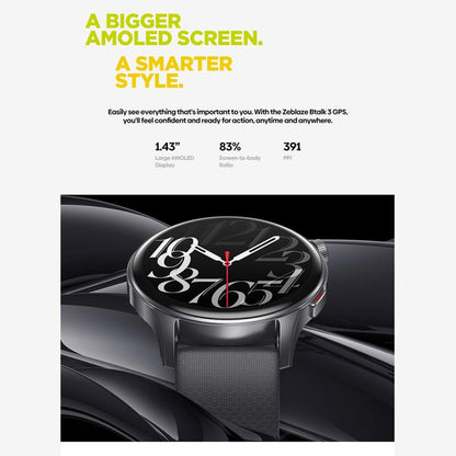 Montre connectée Zeblaze Btalk 3 GPS avec écran HD AMOLED de 1,43 pouce, prise en charge des appels Bluetooth
