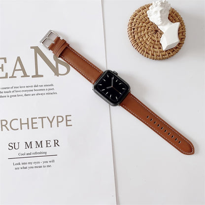 Bracelet de montre en cuir avec coutures en V, For Apple Watch 5 & 4 44mm / 3 & 2 & 1 42mm, For Apple Watch Series 8&7 41mm / SE 2&6&SE&5&4 40mm / 3&2&1 38mm, For Apple Watch Series 7 41mm / 6 & SE & 5 & 4 40mm / 3 & 2 & 1 38mm