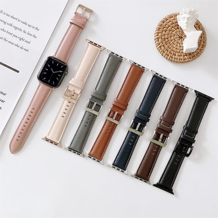 Bracelet de montre en cuir avec coutures en V, For Apple Watch 5 & 4 44mm / 3 & 2 & 1 42mm, For Apple Watch Series 8&7 41mm / SE 2&6&SE&5&4 40mm / 3&2&1 38mm, For Apple Watch Series 7 41mm / 6 & SE & 5 & 4 40mm / 3 & 2 & 1 38mm
