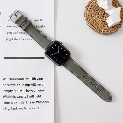 Bracelet de montre en cuir avec coutures en V, For Apple Watch 5 & 4 44mm / 3 & 2 & 1 42mm, For Apple Watch Series 8&7 41mm / SE 2&6&SE&5&4 40mm / 3&2&1 38mm, For Apple Watch Series 7 41mm / 6 & SE & 5 & 4 40mm / 3 & 2 & 1 38mm