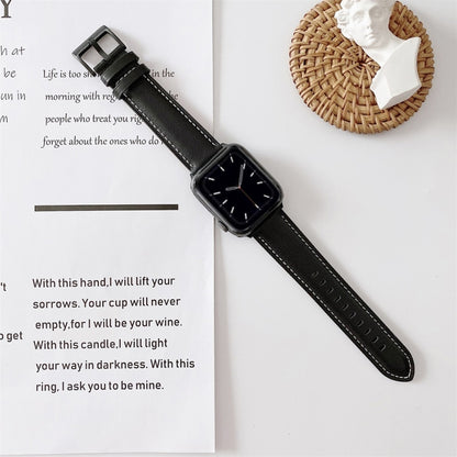 Bracelet de montre en cuir avec coutures en V, For Apple Watch 5 & 4 44mm / 3 & 2 & 1 42mm, For Apple Watch Series 8&7 41mm / SE 2&6&SE&5&4 40mm / 3&2&1 38mm, For Apple Watch Series 7 41mm / 6 & SE & 5 & 4 40mm / 3 & 2 & 1 38mm