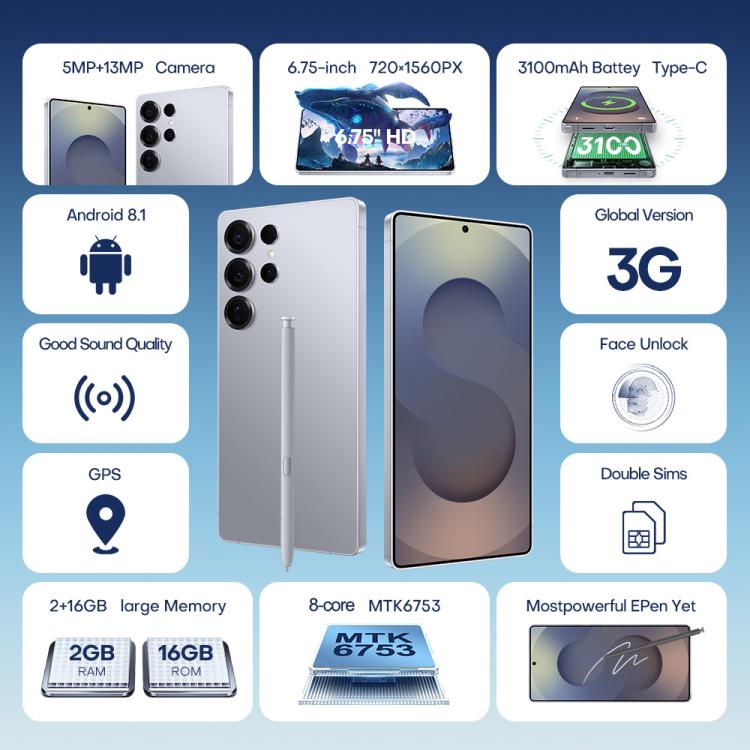 F10 / S25 Ultra, 2 Go + 16 Go, écran 6,75 pouces, Android 8.1, processeur octocœur MTK6753, réseau 3G, double SIM, EU Plug, US Plug, UK Plug, AU Plug