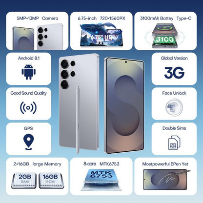 F10 / S25 Ultra, 2 Go + 16 Go, écran 6,75 pouces, Android 8.1, processeur octocœur MTK6753, réseau 3G, double SIM, EU Plug, US Plug, UK Plug, AU Plug