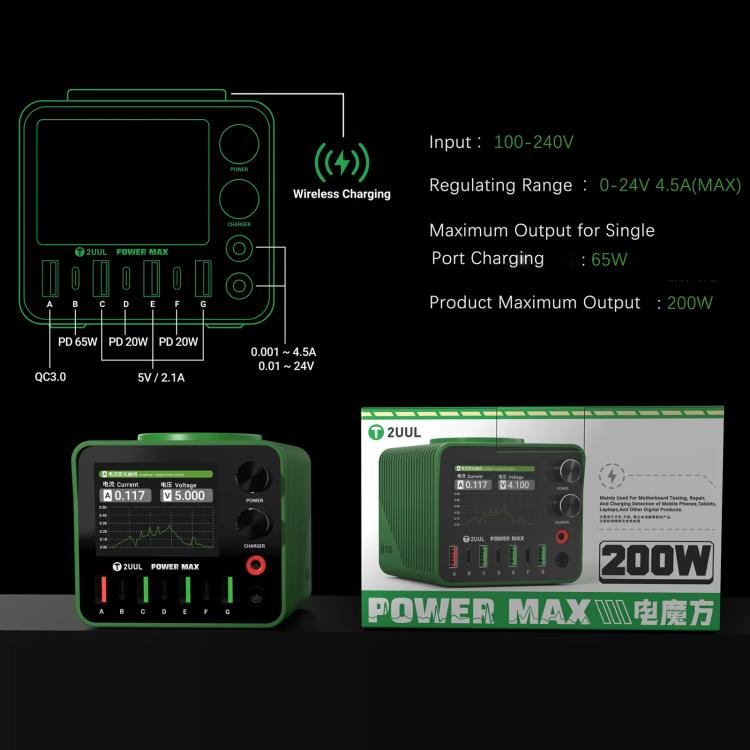 2UUL PC01 POWER MAX 200W Multi-Port Charger Adjustable Voltage Power Supply