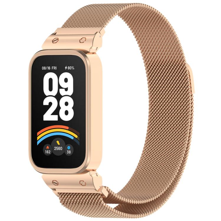 xDfind Cadre de montre avec bracelet magnétique Milan intégré, For Redmi Band 3 / Xiaomi Smart Band 9 Active, For Redmi Band 2 / Xiaomi Smart Band 8 Active