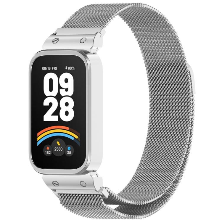 xDfind Cadre de montre avec bracelet magnétique Milan intégré, For Redmi Band 3 / Xiaomi Smart Band 9 Active, For Redmi Band 2 / Xiaomi Smart Band 8 Active