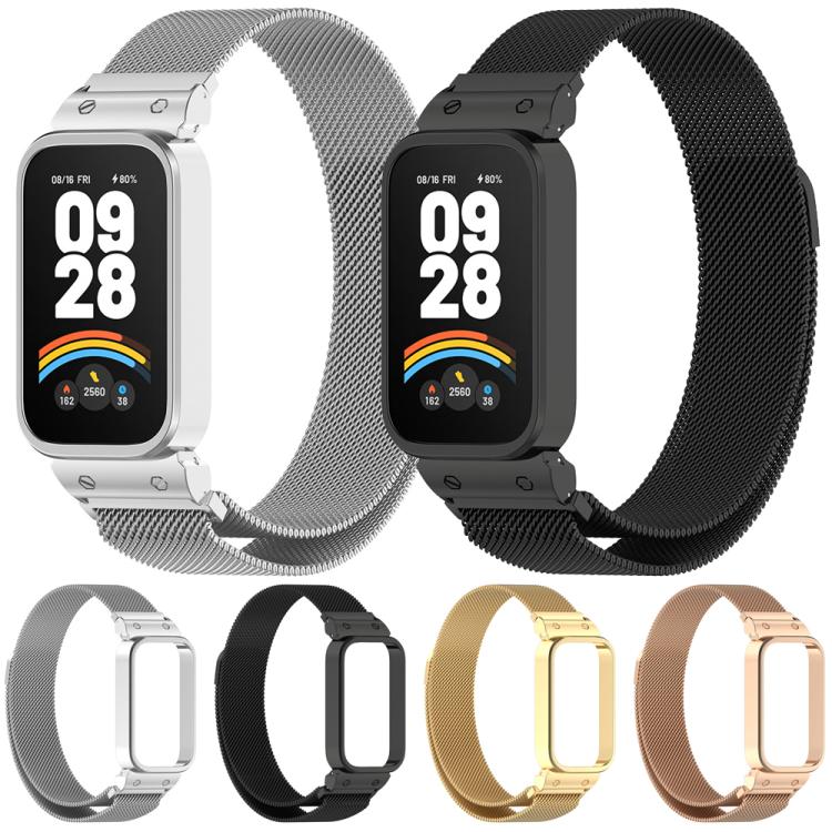 xDfind Cadre de montre avec bracelet magnétique Milan intégré, For Redmi Band 3 / Xiaomi Smart Band 9 Active, For Redmi Band 2 / Xiaomi Smart Band 8 Active