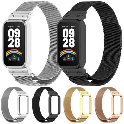 xDfind Cadre de montre avec bracelet magnétique Milan intégré, For Redmi Band 3 / Xiaomi Smart Band 9 Active, For Redmi Band 2 / Xiaomi Smart Band 8 Active