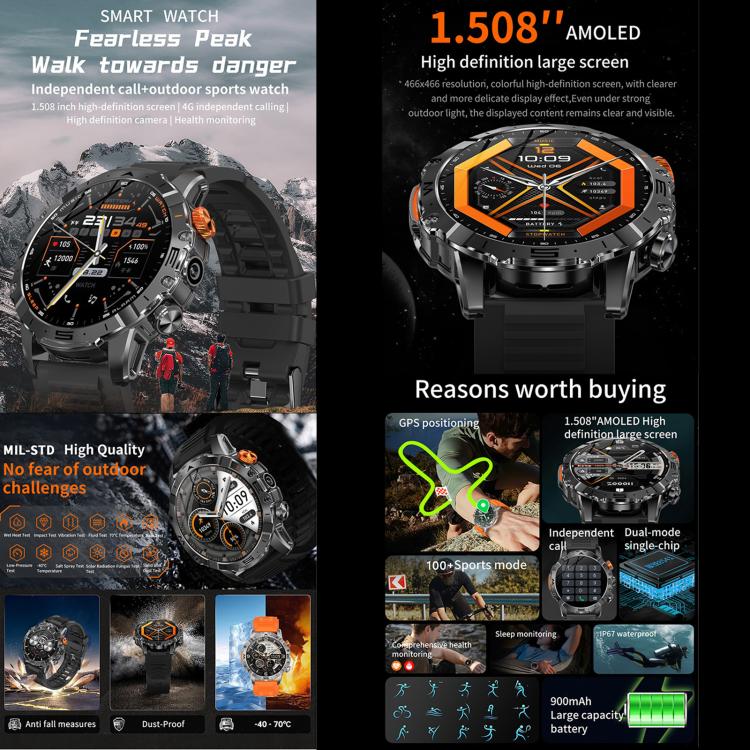 Montre connectée BH11 4G LTE Android 8.1, 2 Go + 16 Go, processeur quadricœur Unisoc 8541, compatible avec la fréquence cardiaque et l'oxygénation sanguine.