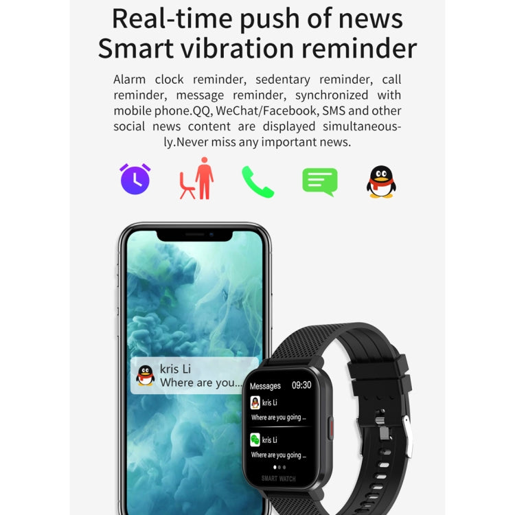 Écran TFT de 1,54 pouces IP67 Étanche Montre Intelligente de Bande de Silicone de Sport d'Affaires, Moniteur de Sommeil de Soutien / Moniteur de Fréquence Cardiaque / Surveillance de la Pression Artérielle, Silicone Strip
