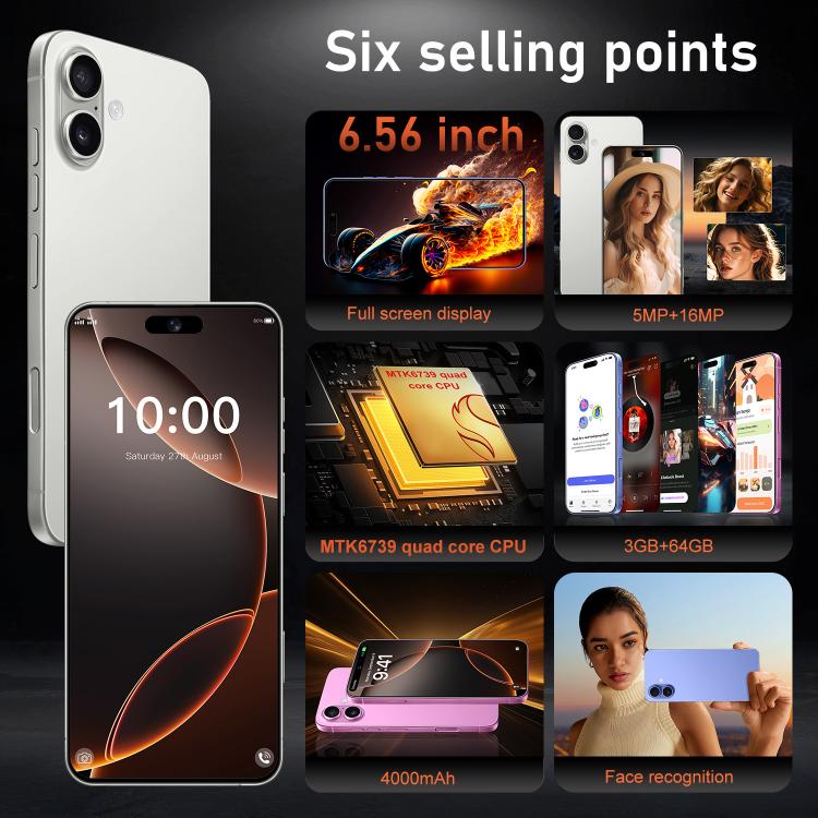I16 Plus / RAi5, 3 Go + 64 Go, écran 6,56 pouces, Android 10, processeur quadricœur MTK6739, réseau 4G, double SIM, EU Plug, US Plug, UK Plug, AU Plug