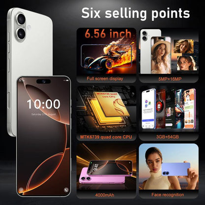 I16 Plus / RAi5, 3 Go + 64 Go, écran 6,56 pouces, Android 10, processeur quadricœur MTK6739, réseau 4G, double SIM, EU Plug, US Plug, UK Plug, AU Plug