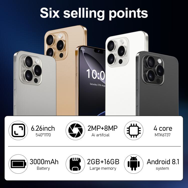 I16 Pro Max / ZPT93, 2 Go + 16 Go, écran 6,26 pouces, Android 8.1, processeur quadricœur MTK6737, réseau 4G, double SIM, EU Plug, US Plug, UK Plug, AU Plug