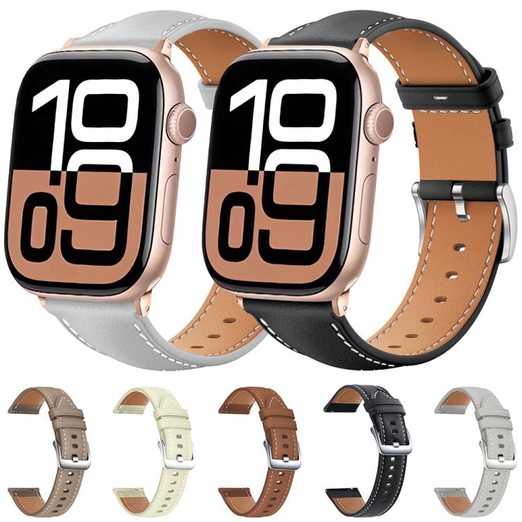 Bracelet de montre xDfind Black Shark en cuir grainé fin, For Apple Watch 42 / 44 / 45 / 46 / 49mm, For Apple Watch 38 / 40 / 41 / S10 42mm