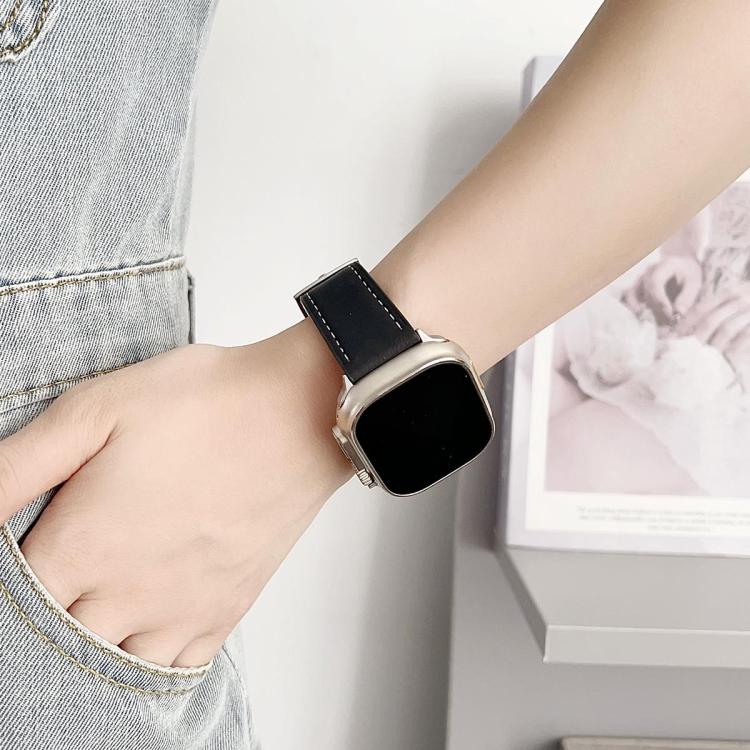 Bracelet de montre xDfind Black Shark en cuir grainé fin, For Apple Watch 42 / 44 / 45 / 46 / 49mm, For Apple Watch 38 / 40 / 41 / S10 42mm