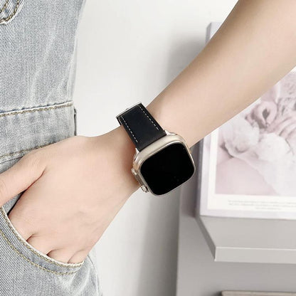 Bracelet de montre xDfind Black Shark en cuir grainé fin, For Apple Watch 42 / 44 / 45 / 46 / 49mm, For Apple Watch 38 / 40 / 41 / S10 42mm