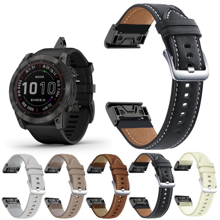 Bracelet de montre en cuir à boucle argentée xDfind à dégagement rapide, For Garmin Fenix 7 / 7X / 6X 26mm, For Garmin Fenix 7 / 7X / 6X 22mm