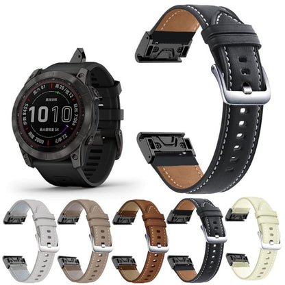 Bracelet de montre en cuir à boucle argentée xDfind à dégagement rapide, For Garmin Fenix 7 / 7X / 6X 26mm, For Garmin Fenix 7 / 7X / 6X 22mm