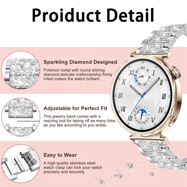 Bracelet de montre en acier xDfind Diamond Jewelry, 20mm For COROS APEX 2 42mm / PACE 2, 20mm For Ticwatch GTH / E3 / E / 2, 22mm For Ticwatch Pro X / Pro3 / Pro / GTX / E2, 20mm For Xiaomi Haylou RS4 Plus LS11, 22mm For Xiaomi Watch S3/2 Pro/S2/S1    ...
