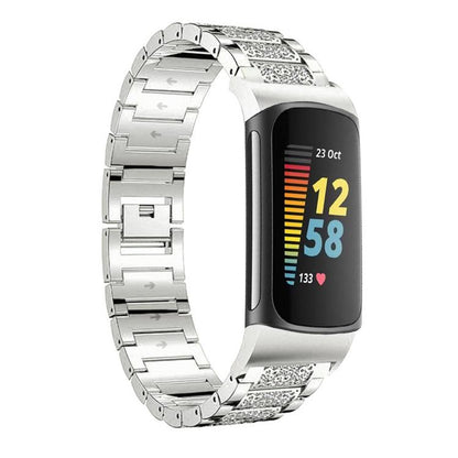 Bracelet de montre en acier inoxydable xDfind Diamond Jewelry, For Fitbit Charge 6 / 5 18mm, For Fitbit Versa 4 / 3 / Sense2 / 1 20mm, For Fitbit Inspire 2 / Ace 3 14mm, For Fitbit Charge 4 / 3 18mm